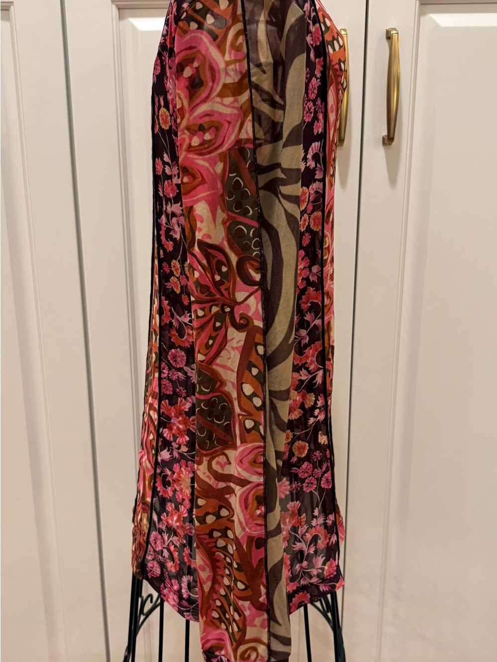 Johnny Was Pink Brown Floral Sheer Long-Sleeve Top - Picture 4 of 6